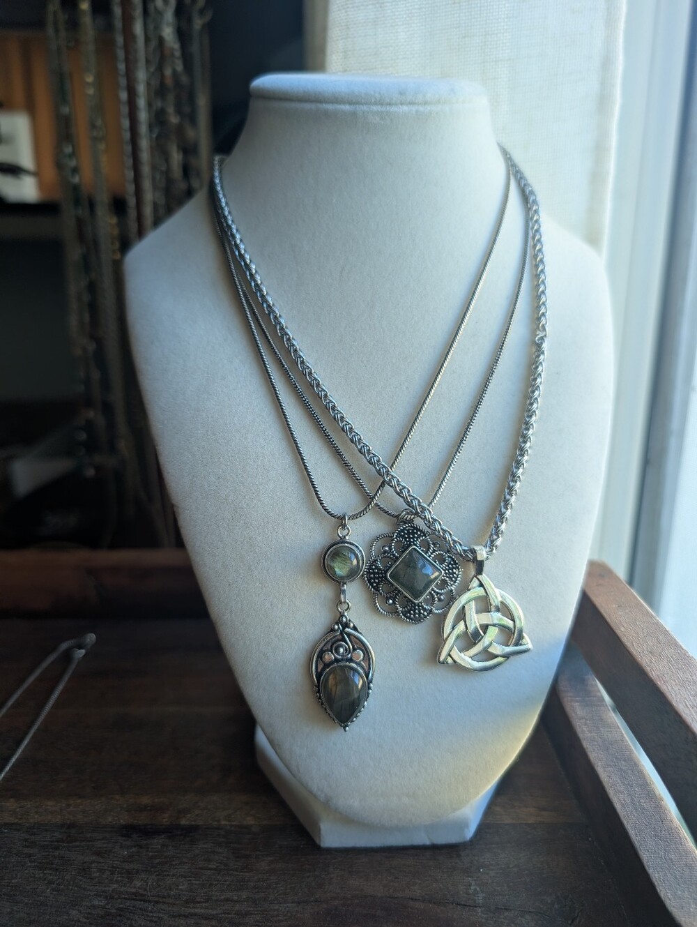 5 Vintage Silver Necklace Bundle | Celtic, Labradorite Statement Jewelry Lot